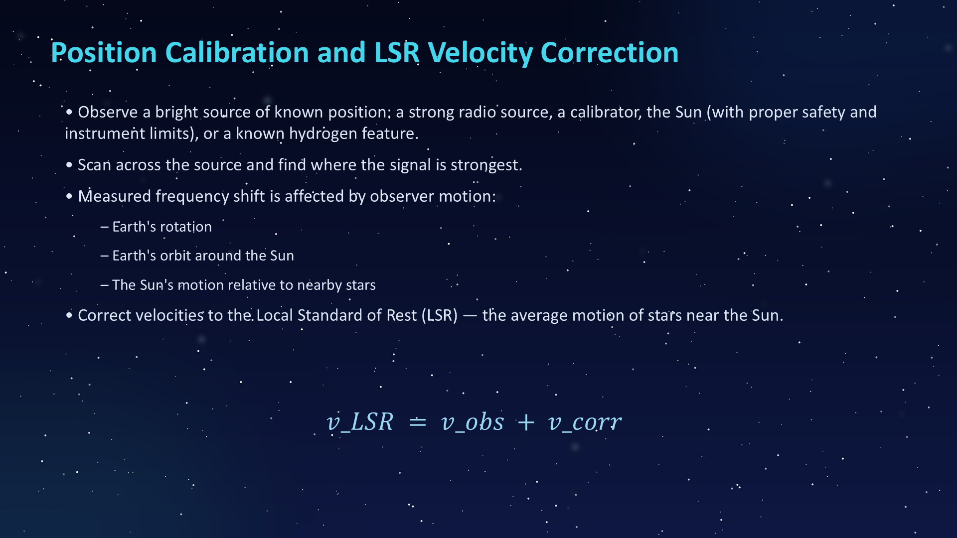 Original PowerPoint slide 043: Position Calibration and LSR Velocity Correction
